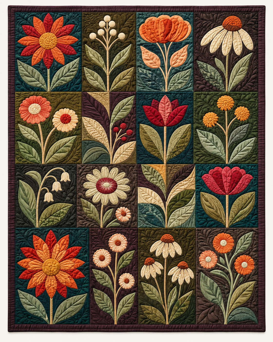 Earthy Folk Flower Panels TD101026213 Quilt Blanket