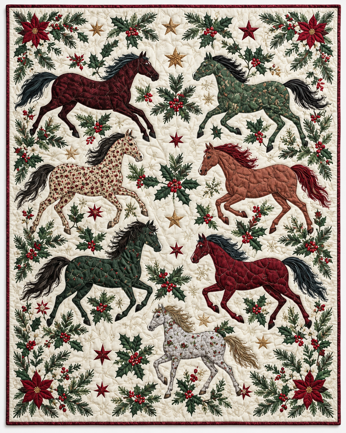 Festive Patchwork Horses TD101026226 Quilt Blanket