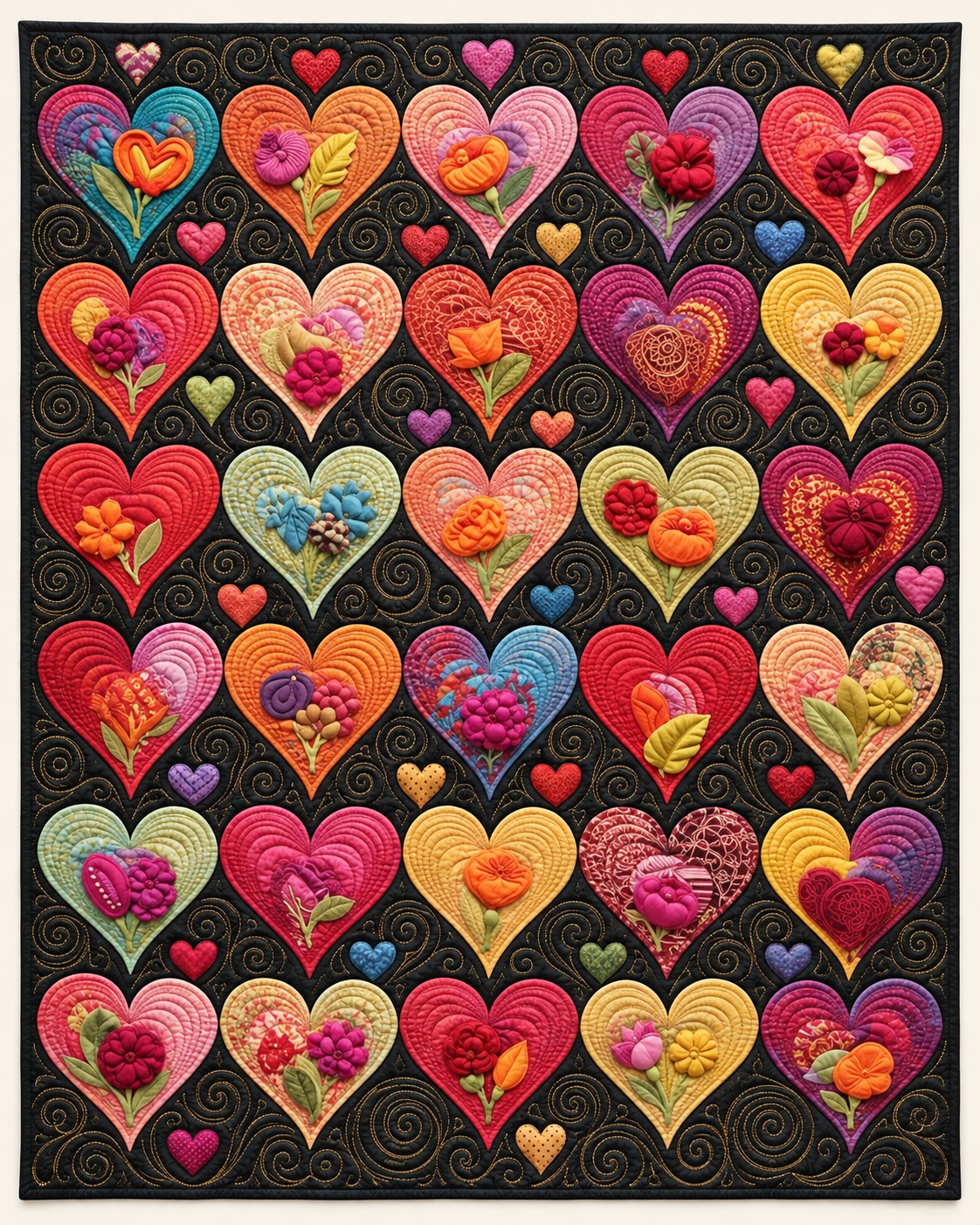 Flower-Filled Rainbow Hearts TD101026232 Quilt Blanket
