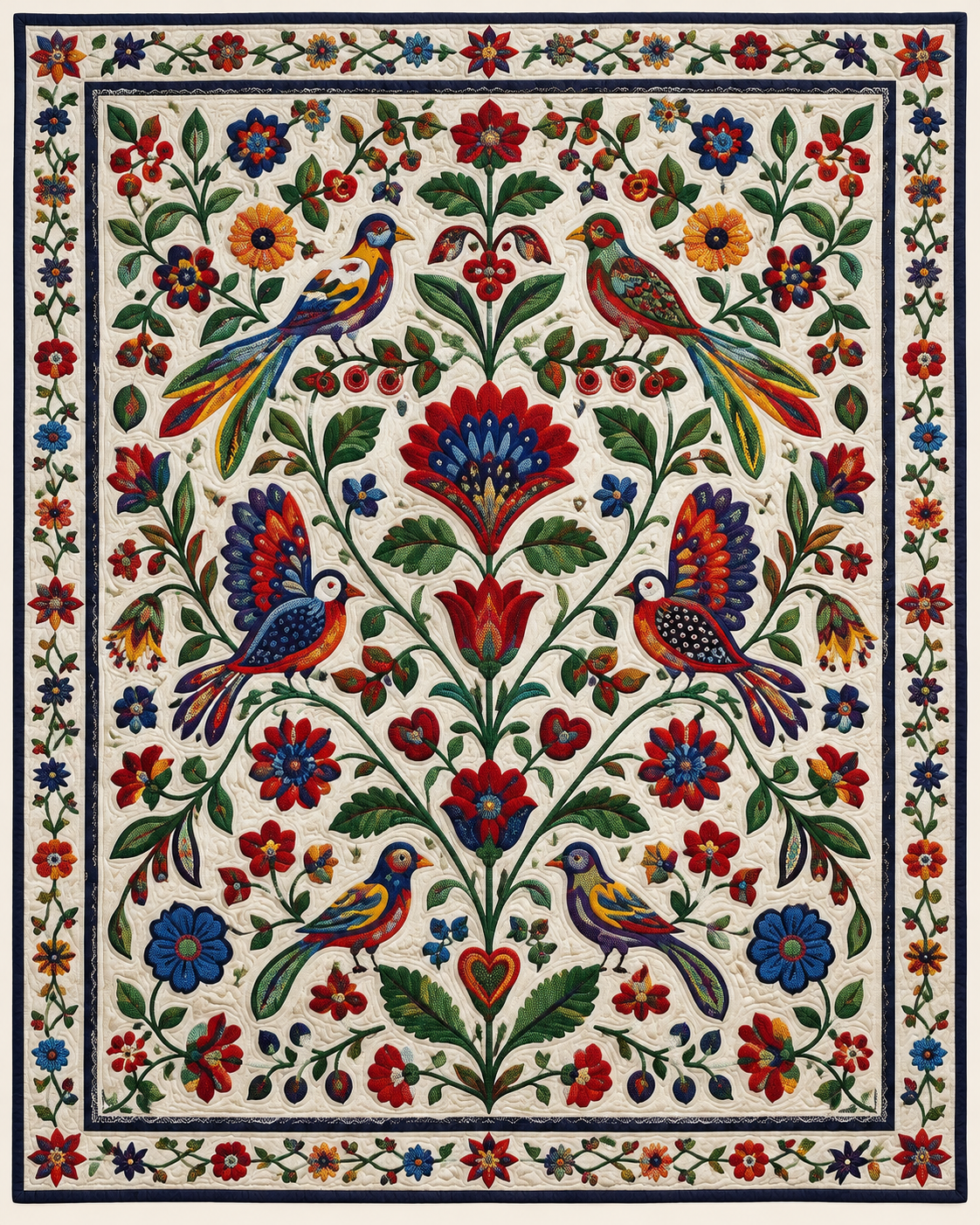 Folk Birds And Flowers TD101026236 Quilt Blanket