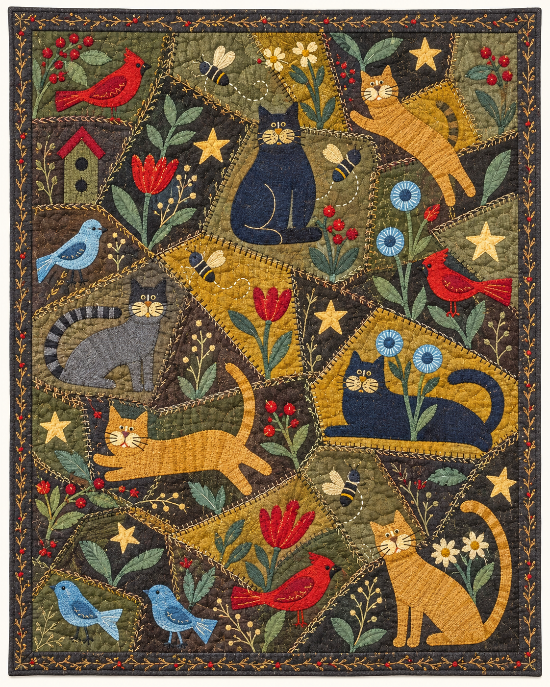 Folk Cat Garden Collage TD101026237 Quilt Blanket