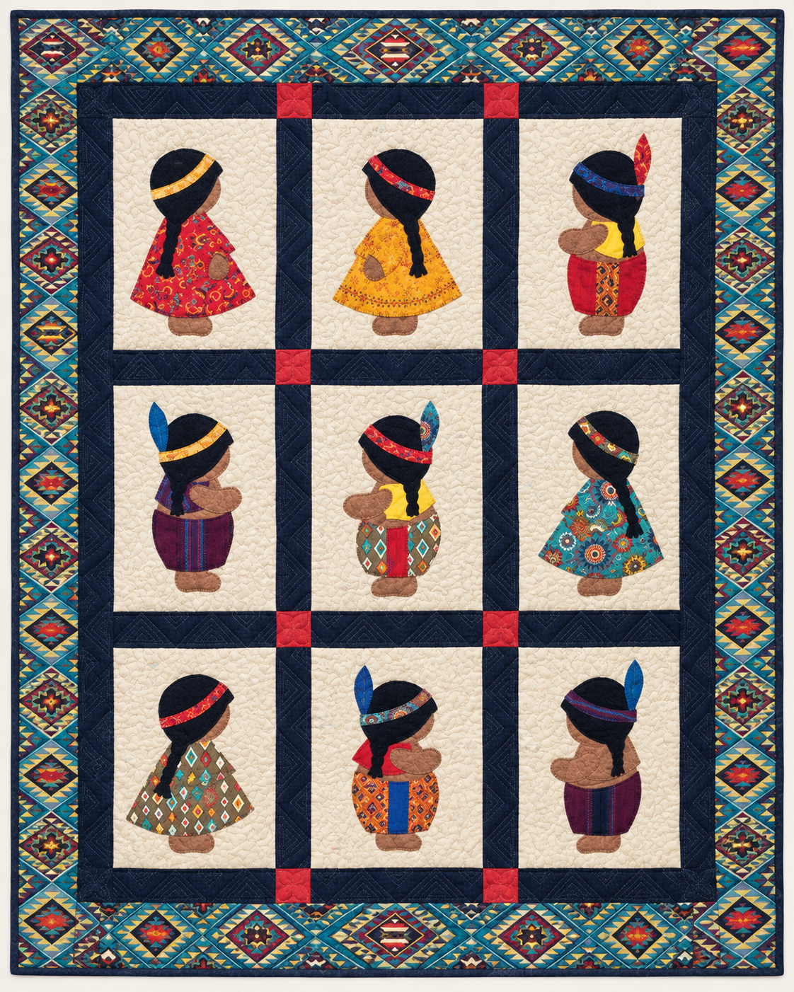 Folk Figure Nine-Patch TD101026238 Quilt Blanket