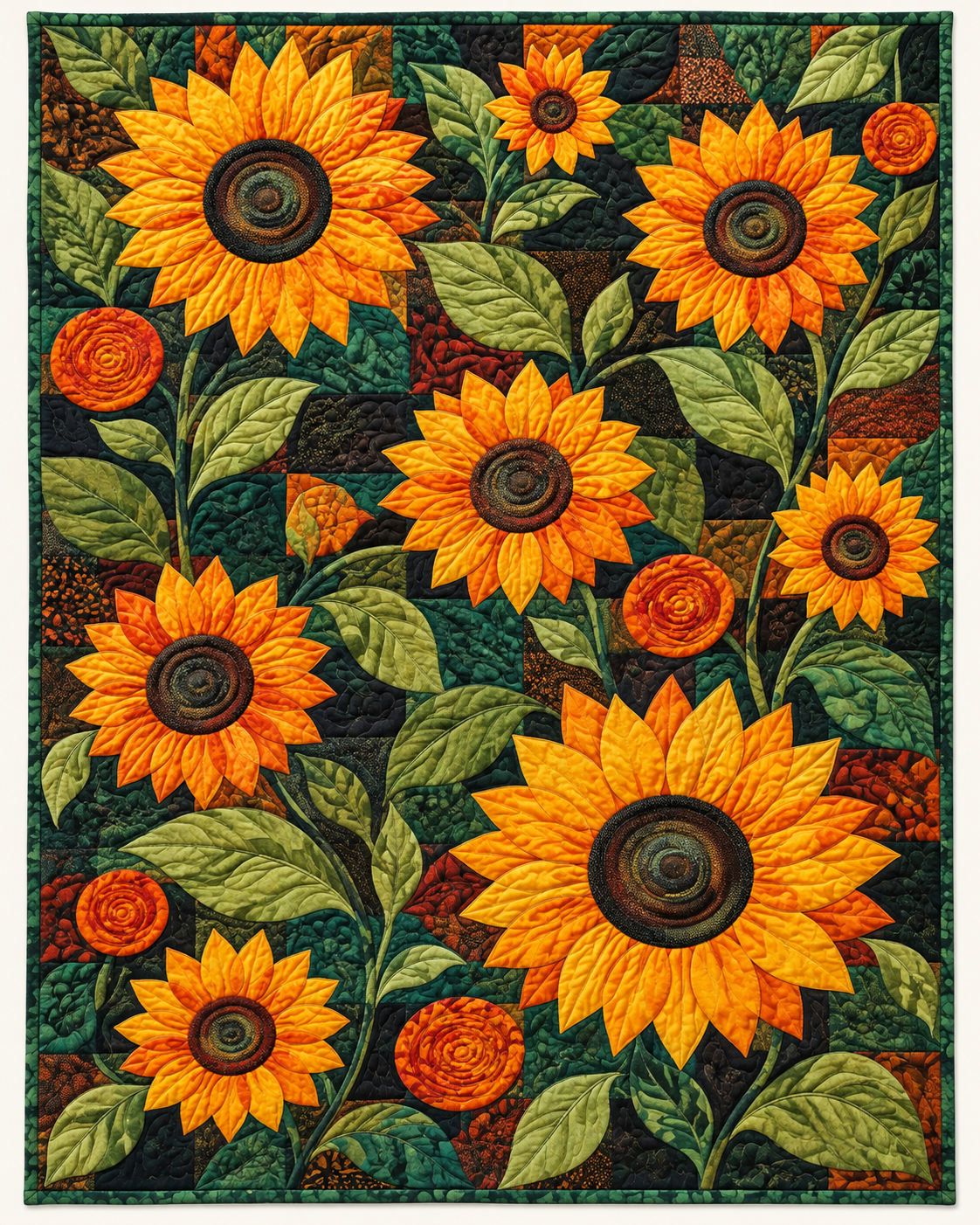 Golden Sunflowers On Dark Patchwork TD101026278 Quilt Blanket