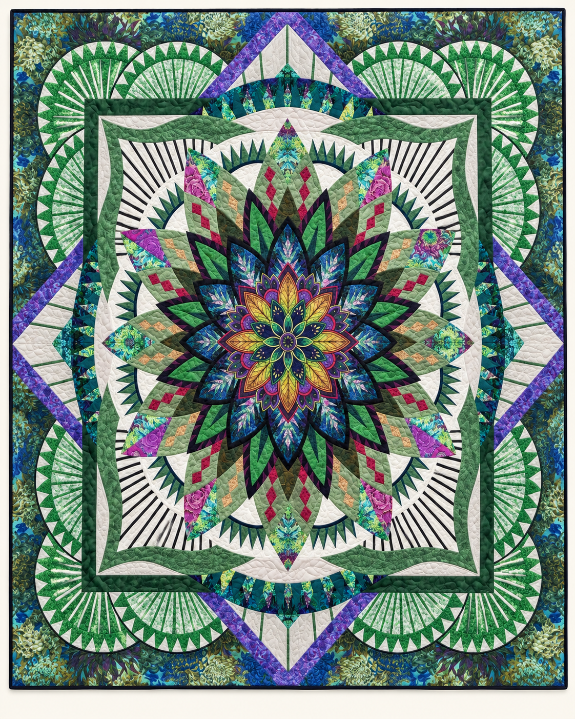 Green Floral Starburst TD101026282 Quilt Blanket
