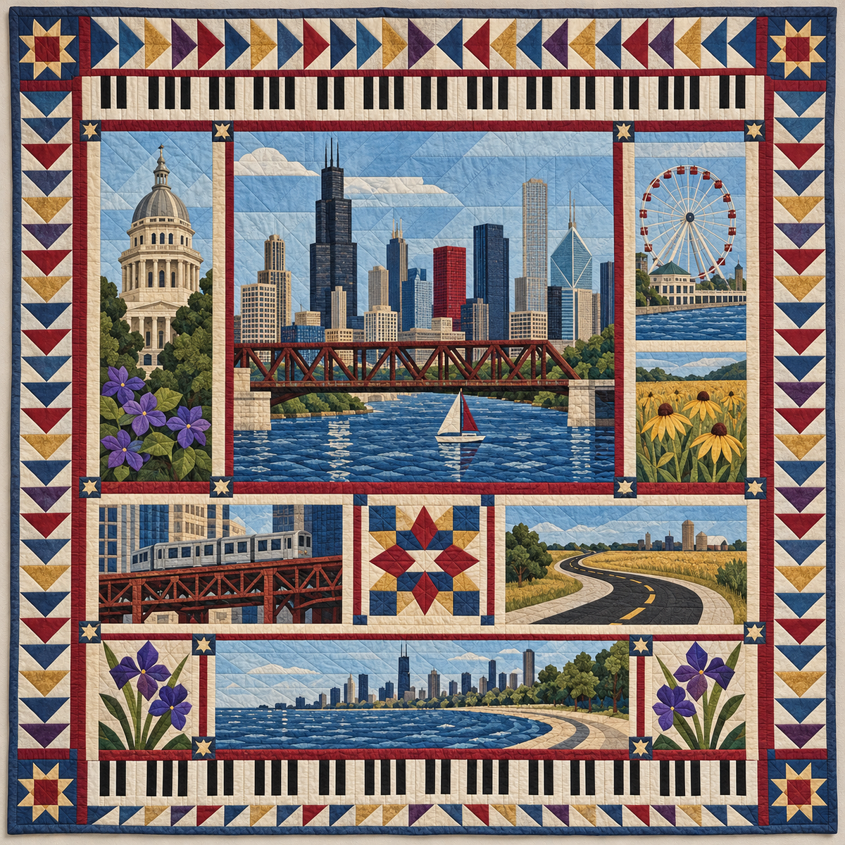Illinois Skyline Syncopation TD1410261042 Quilt Blanket