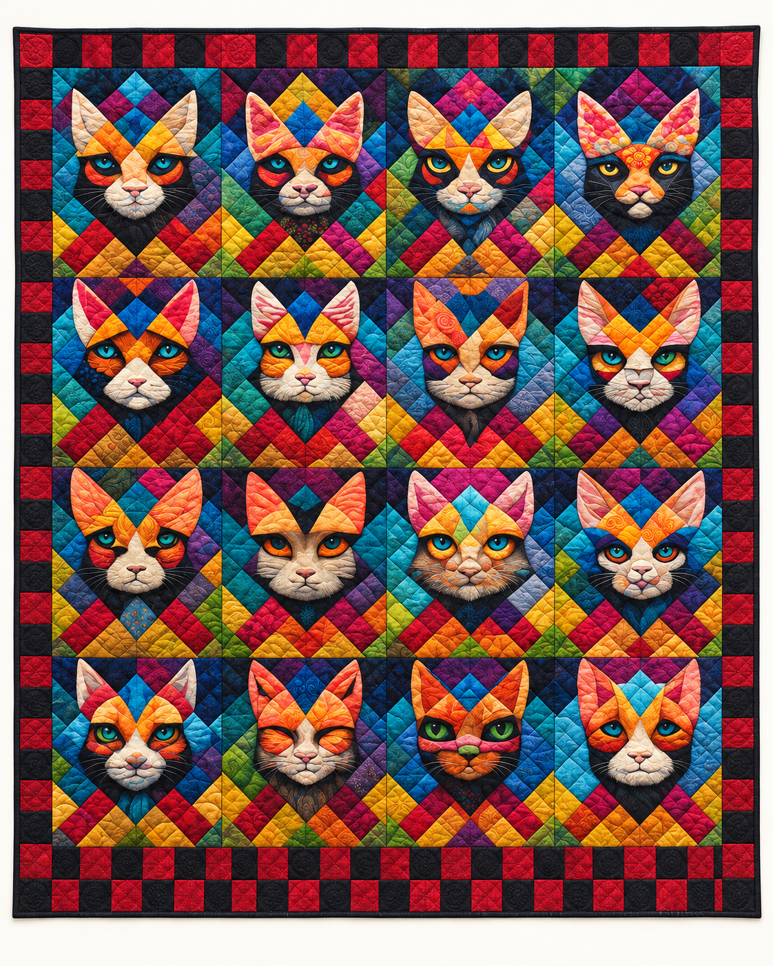 Jewel Mosaic Cat Faces TD101026313 Quilt Blanket