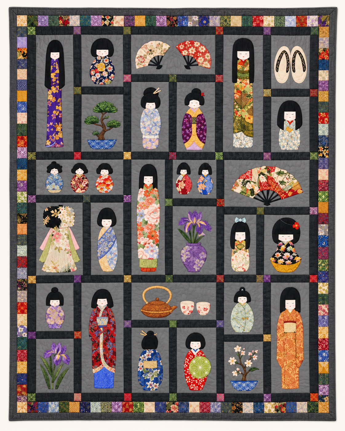 Kokeshi Doll TD101026322 Quilt Blanket