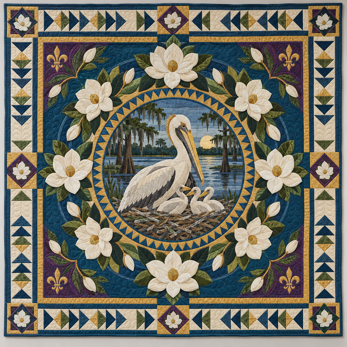 Louisiana Pelican Magnolia Crown TD1410261053 Quilt Blanket