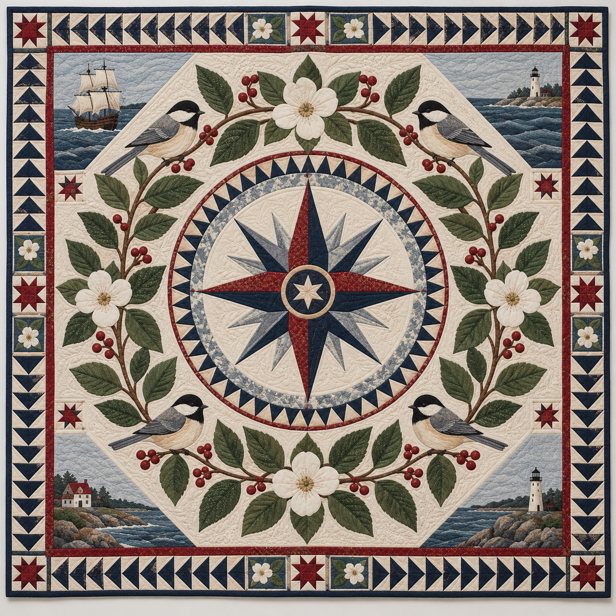 Massachusetts Mayflower And Chickadee TD1410261056 Quilt Blanket