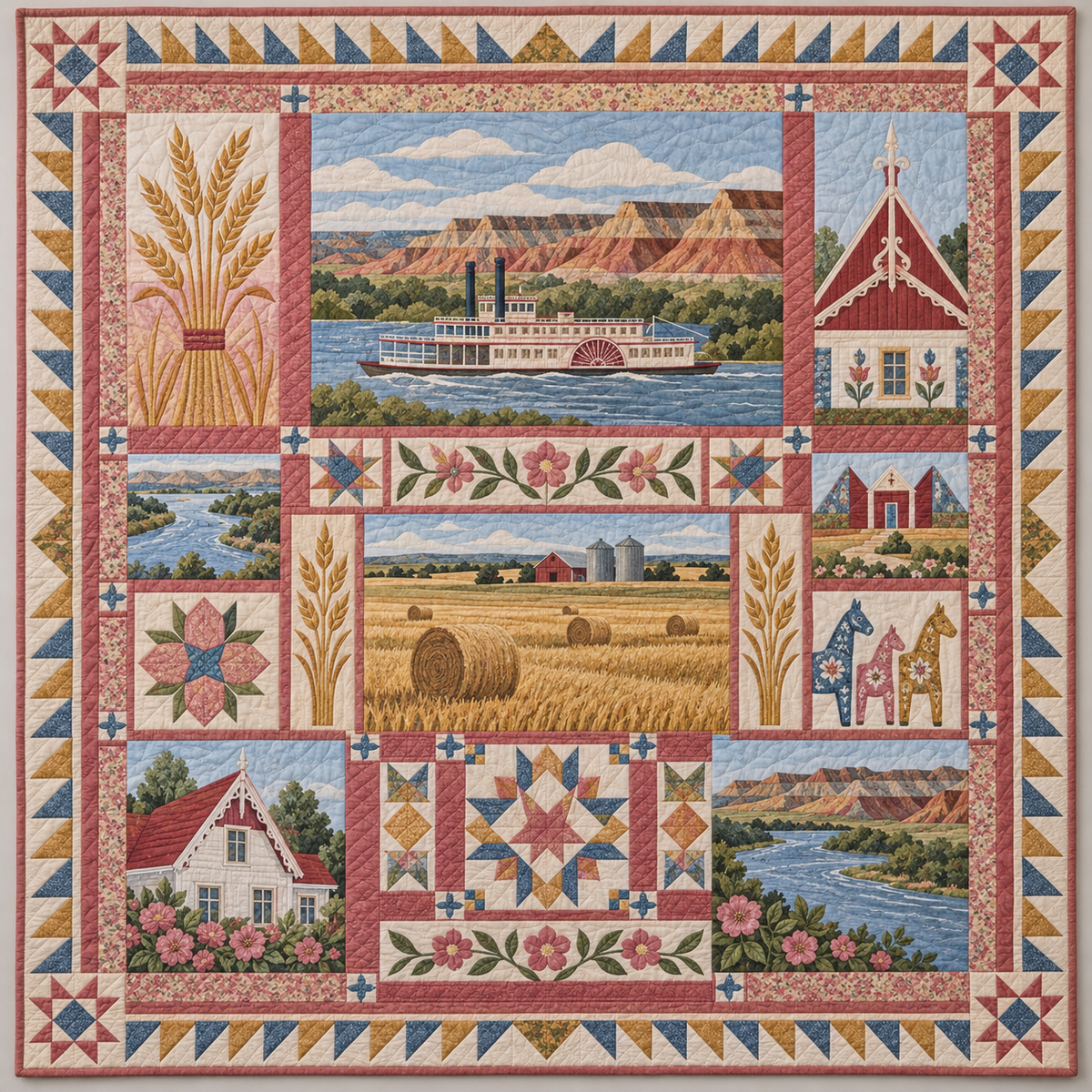 North Dakota Wheat And River Stories TD1410261084 Quilt Blanket