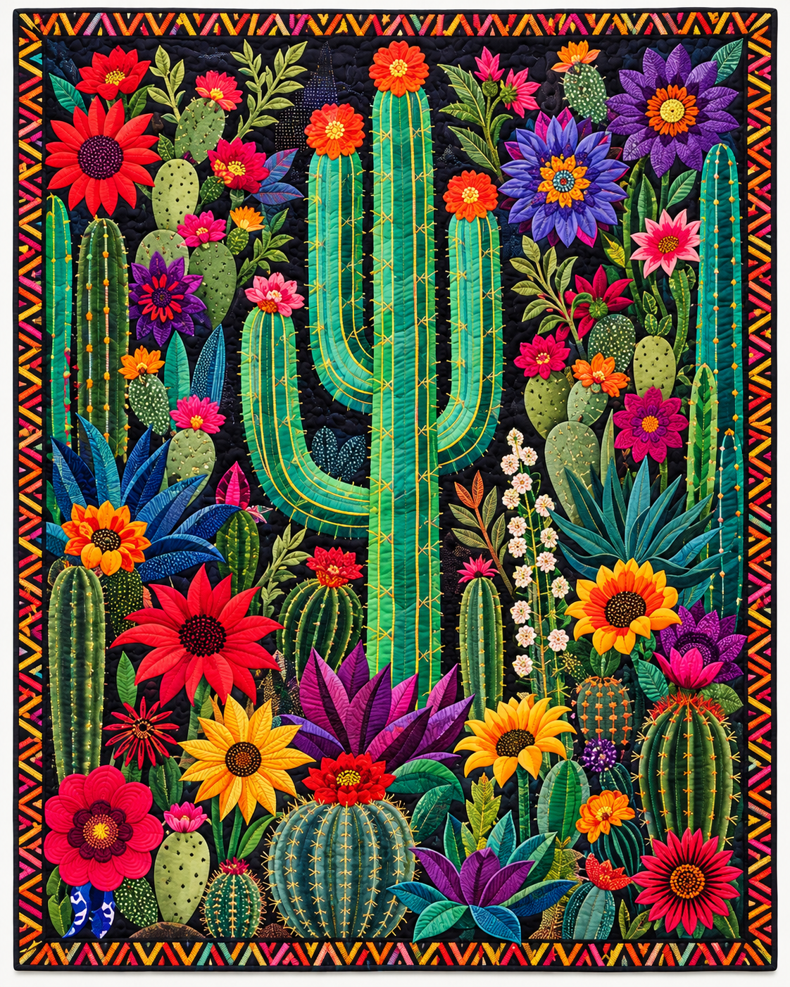 Night Cactus Garden TD101026339 Quilt Blanket