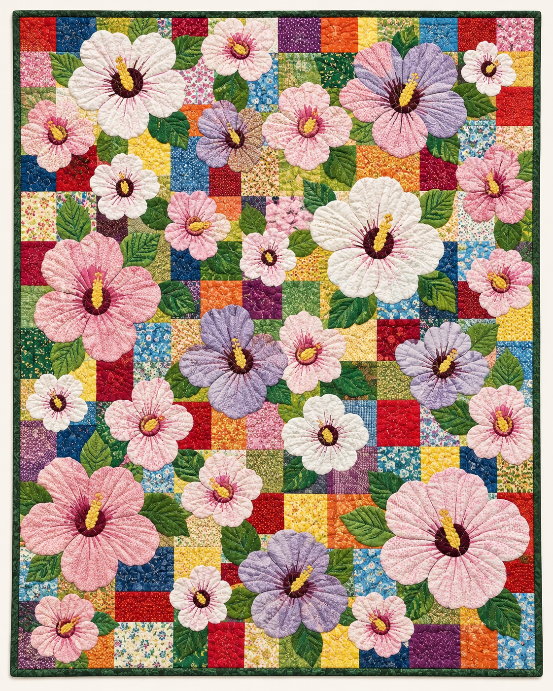 Pastel Hibiscus Patchwork TD101026360 Quilt Blanket
