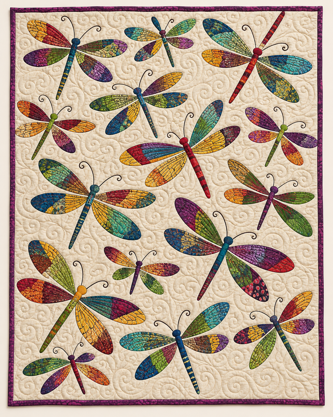 Patchwork Dragonflies On Cream TD101026366 Quilt Blanket