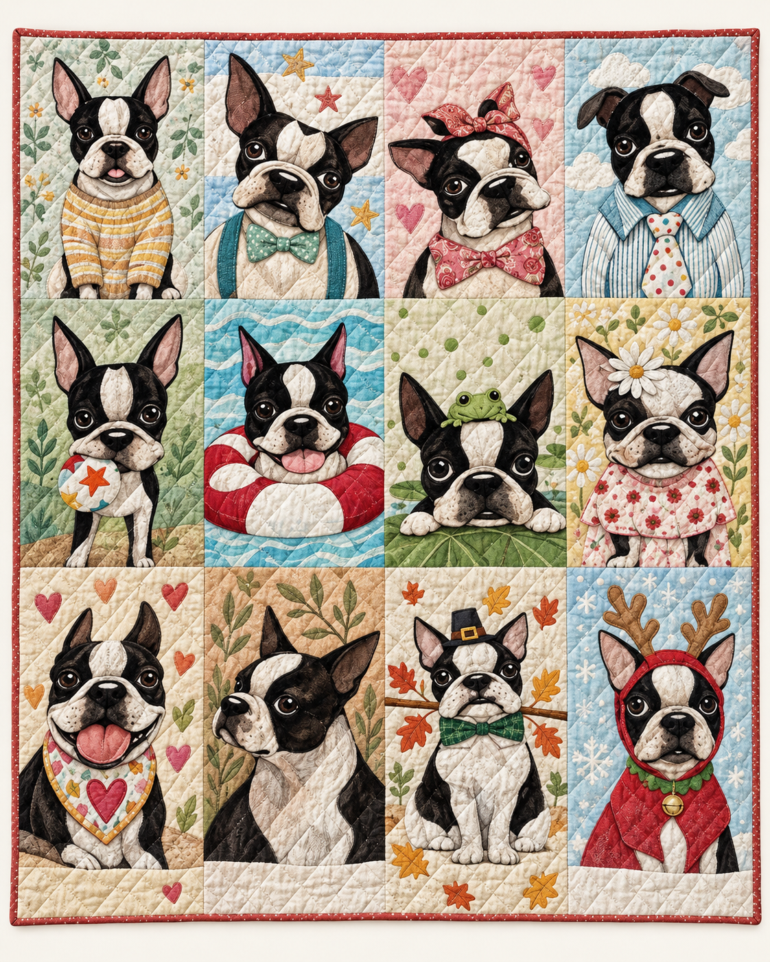 Playful Boston Terrier Portraits TD101026383 Quilt Blanket