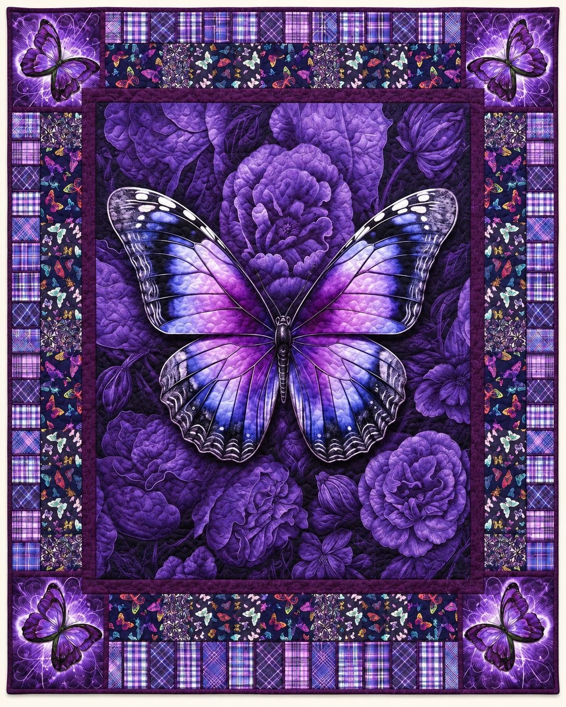 Purple Butterfly And Roses TD101026390 Quilt Blanket