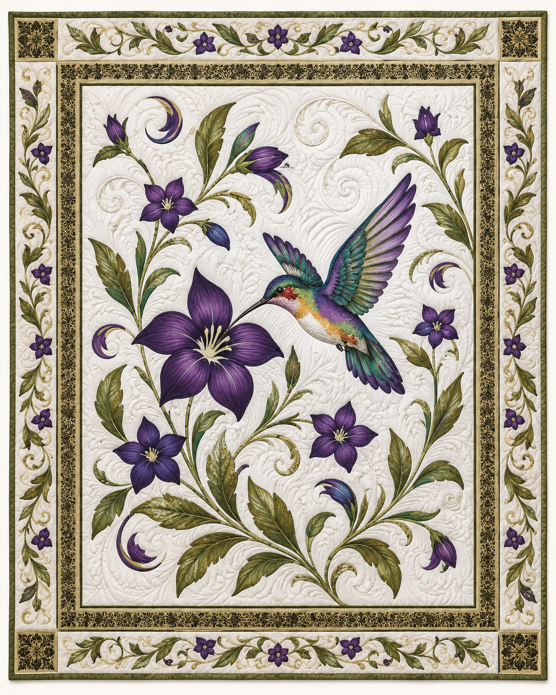 Purple Flowers And Hummingbird TD101026394 Quilt Blanket