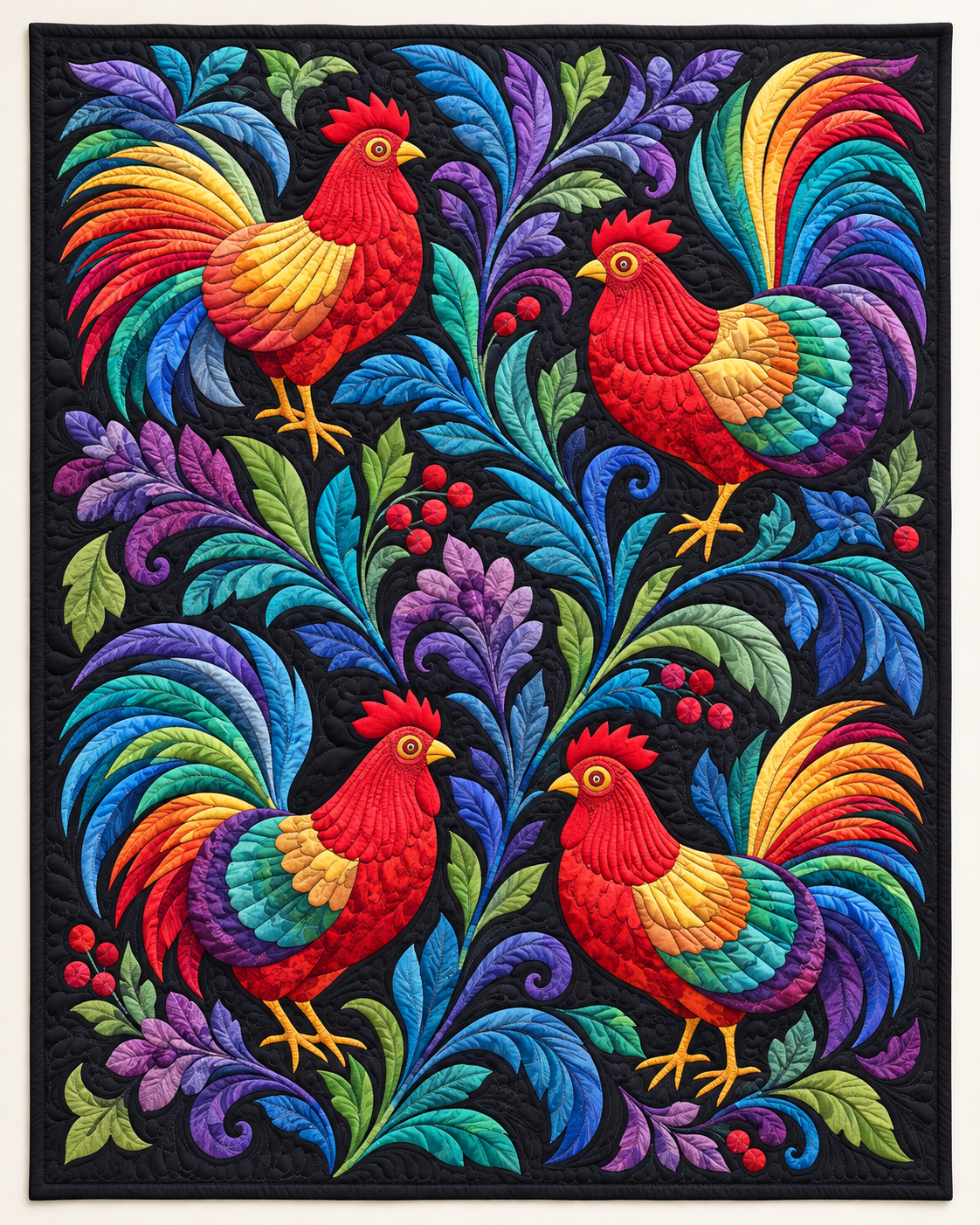 Rainbow Rooster Parade TD101026407 Quilt Blanket