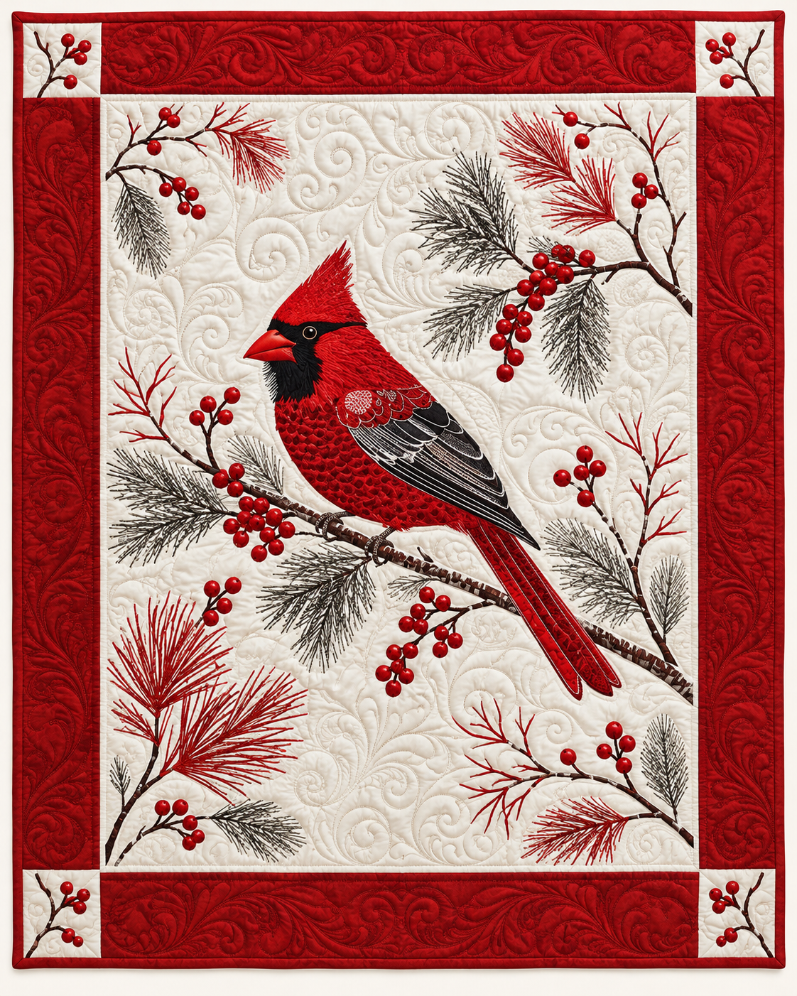Red Cardinal On Ivory TD101026414 Quilt Blanket