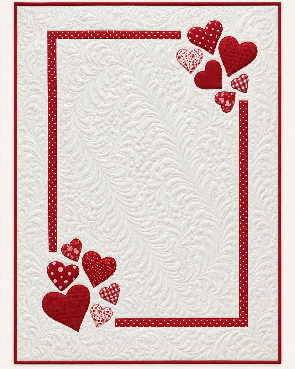 Red Hearts On White Feathers TD101026419 Quilt Blanket