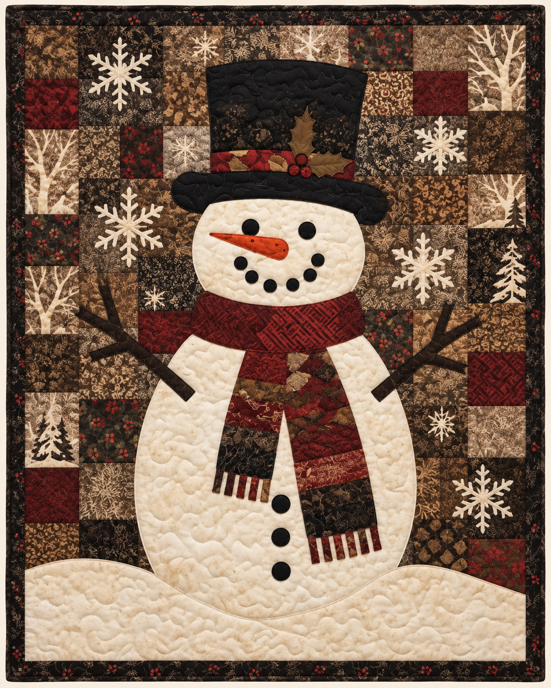 Rustic Snowman Portrait TD101026434 Quilt Blanket