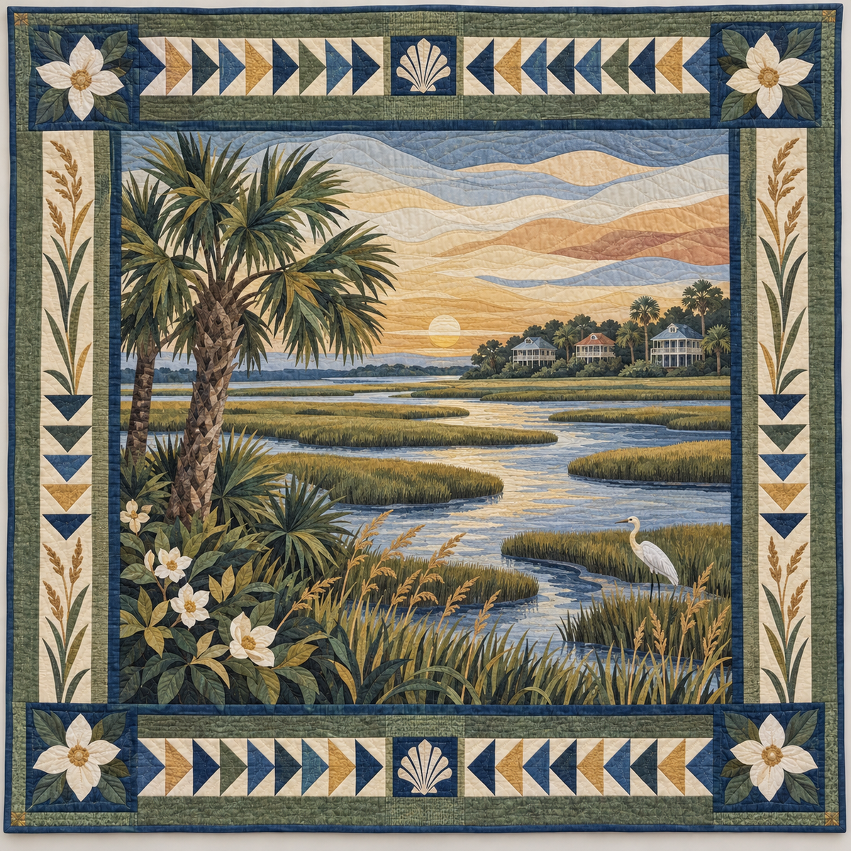 South Carolina Lowcountry Tidal Garden TD1410261118 Quilt Blanket