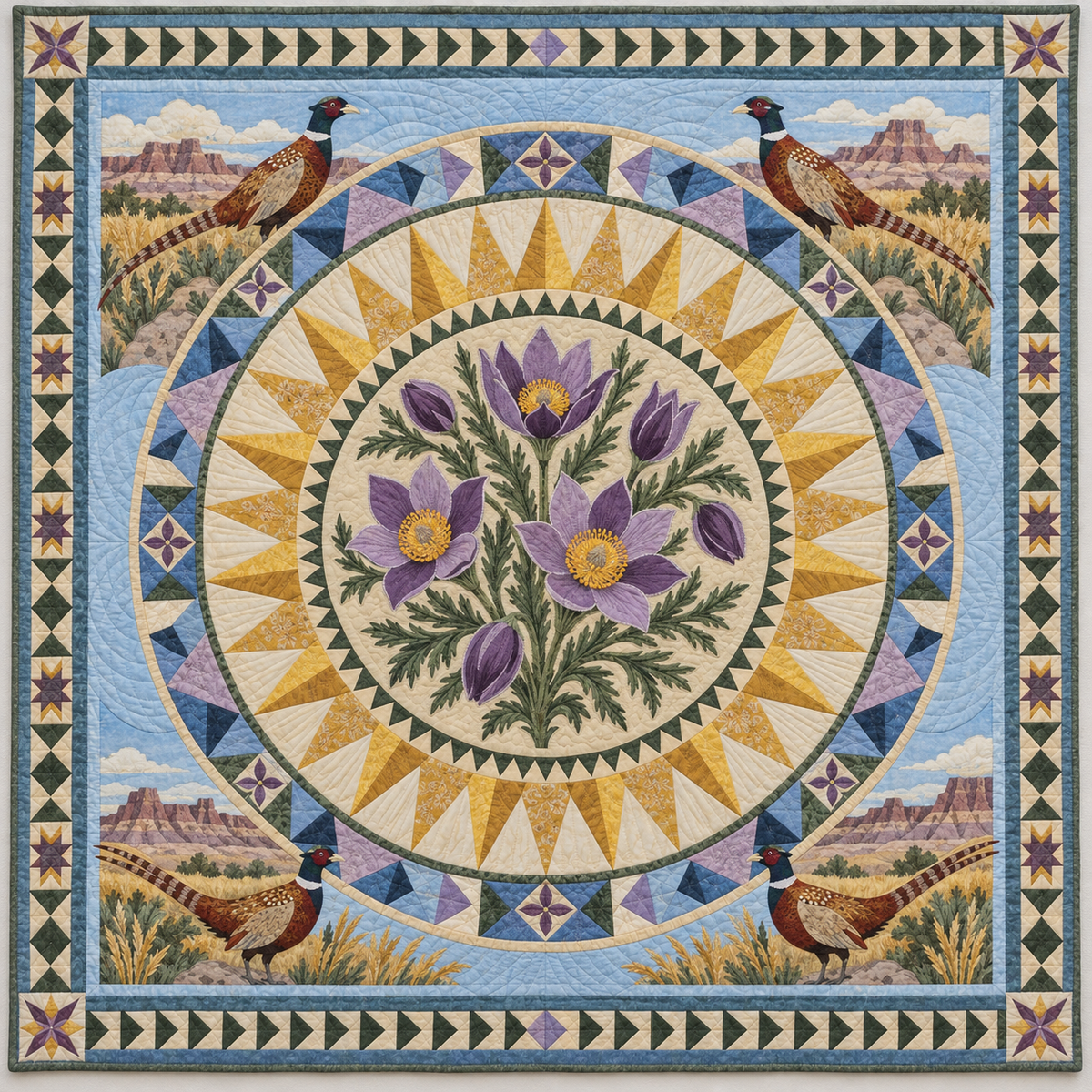 South Dakota Pasque Flower Sun TD1410261122 Quilt Blanket
