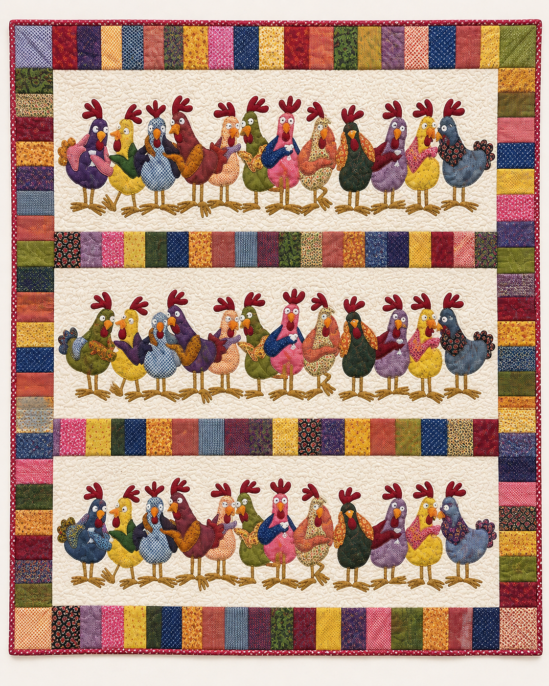 Scrappy Chicken Lineup TD101026459 Quilt Blanket