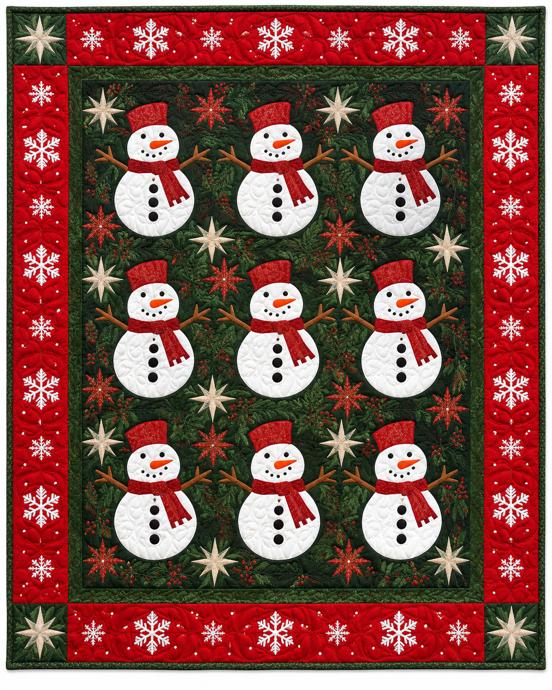 Snowmen On Forest Green TD101026481 Quilt Blanket