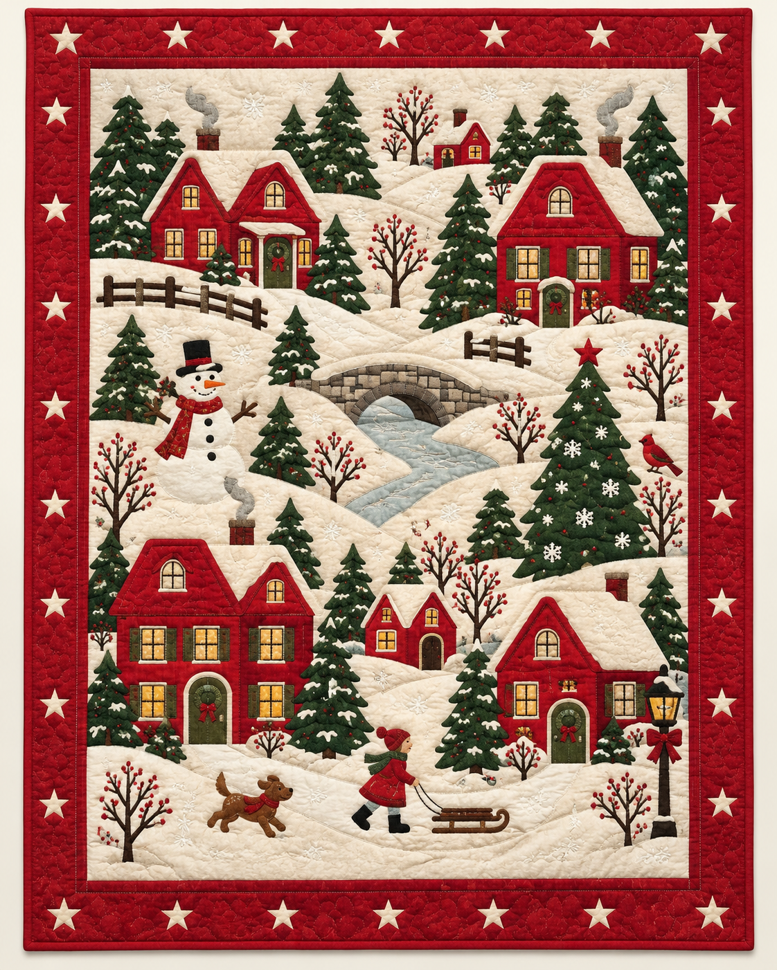 Snowy Red Village TD101026483 Quilt Blanket