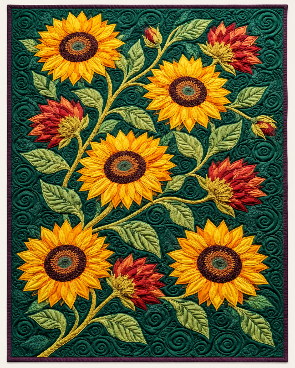Sunflowers On Emerald Swirls TD101026502 Quilt Blanket