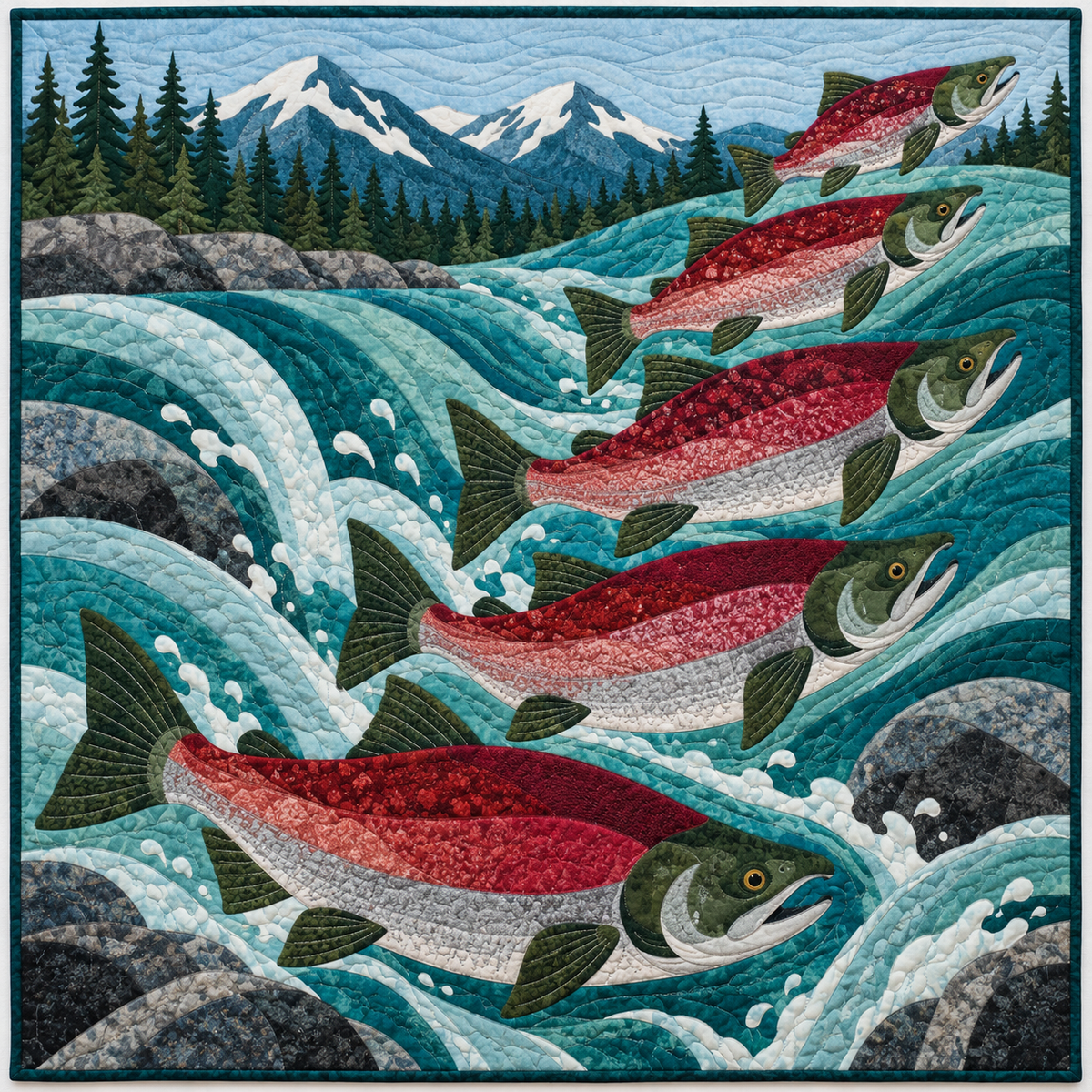 Alaska Salmon River Threads TD181026110 Quilt Blanket