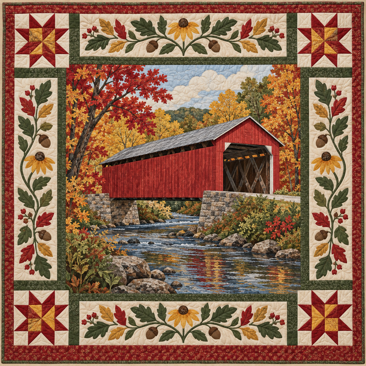 Indiana Covered Bridge Autumn TD181026166 Quilt Blanket