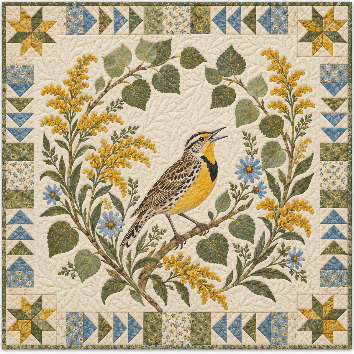 Nebraska Meadowlark Goldenrod TD181026233 Quilt Blanket