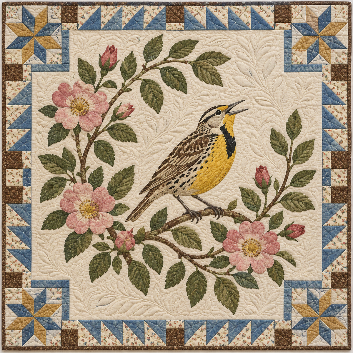 North Dakota Meadowlark Prairie Rose TD181026268 Quilt Blanket