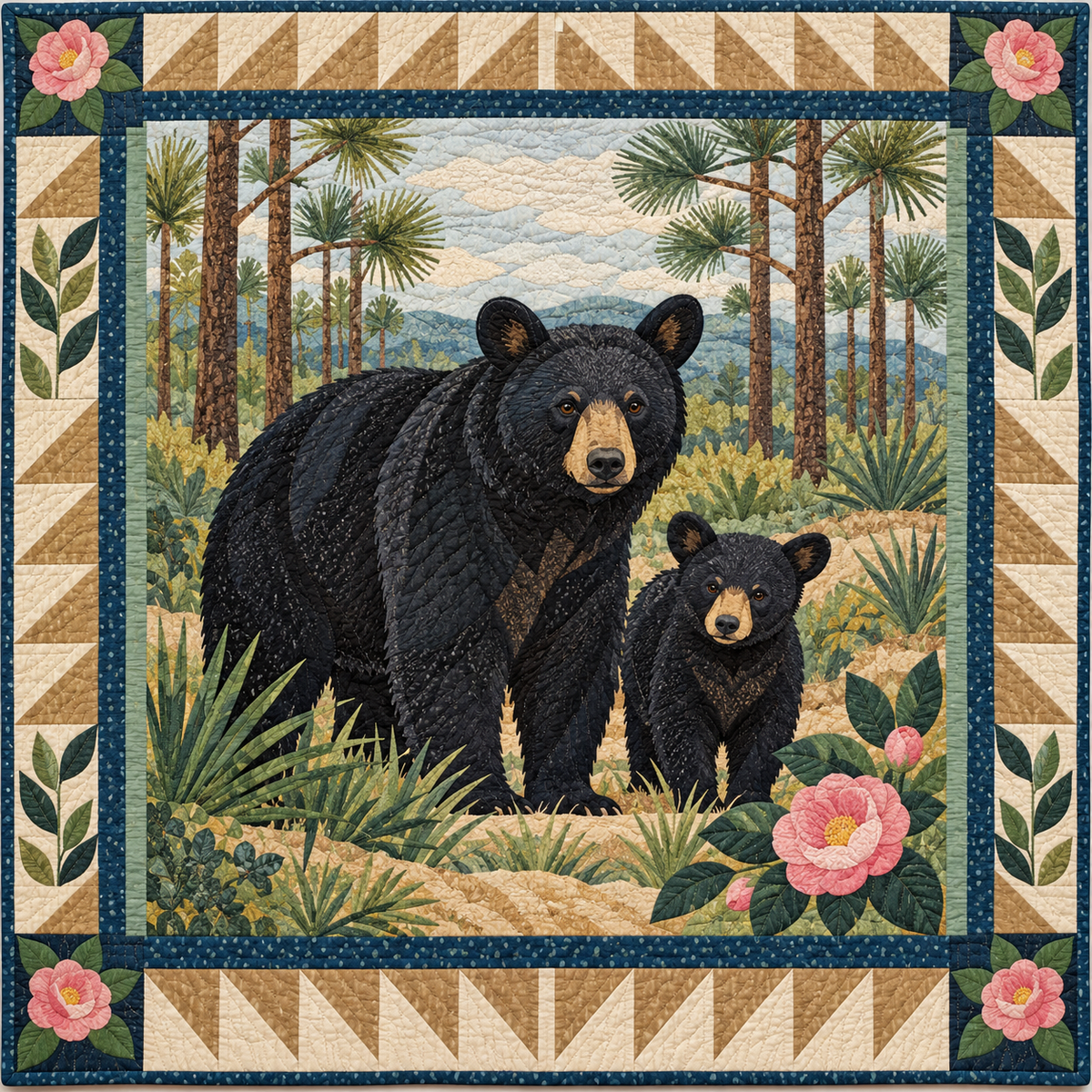 Alabama Bear in the Longleaf Woods quilt blanket