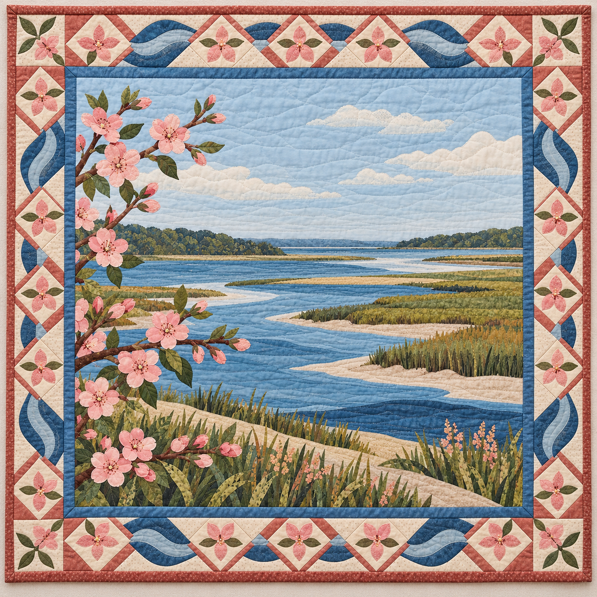 Delaware Peach Blossom Waterways quilt blanket