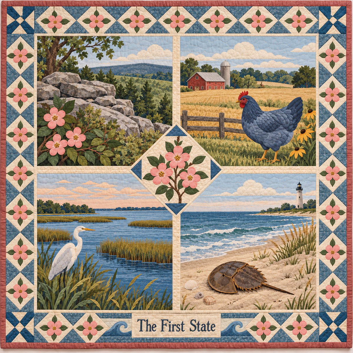 Delaware The First State Sampler quilt blanket