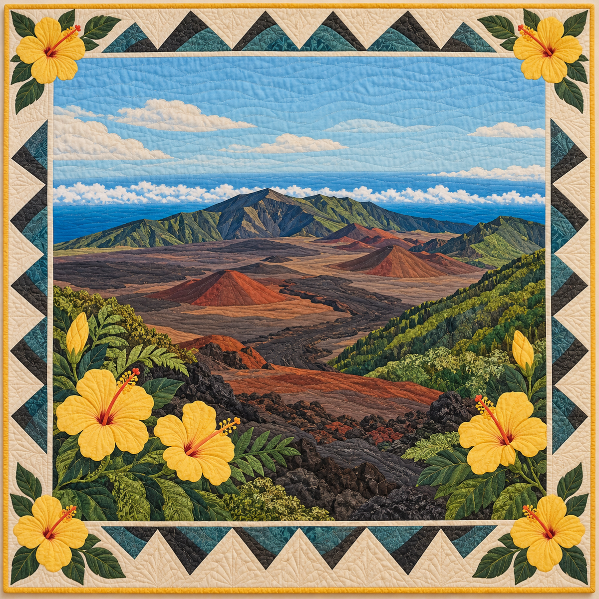 Hawaii Island Hibiscus Light quilt blanket