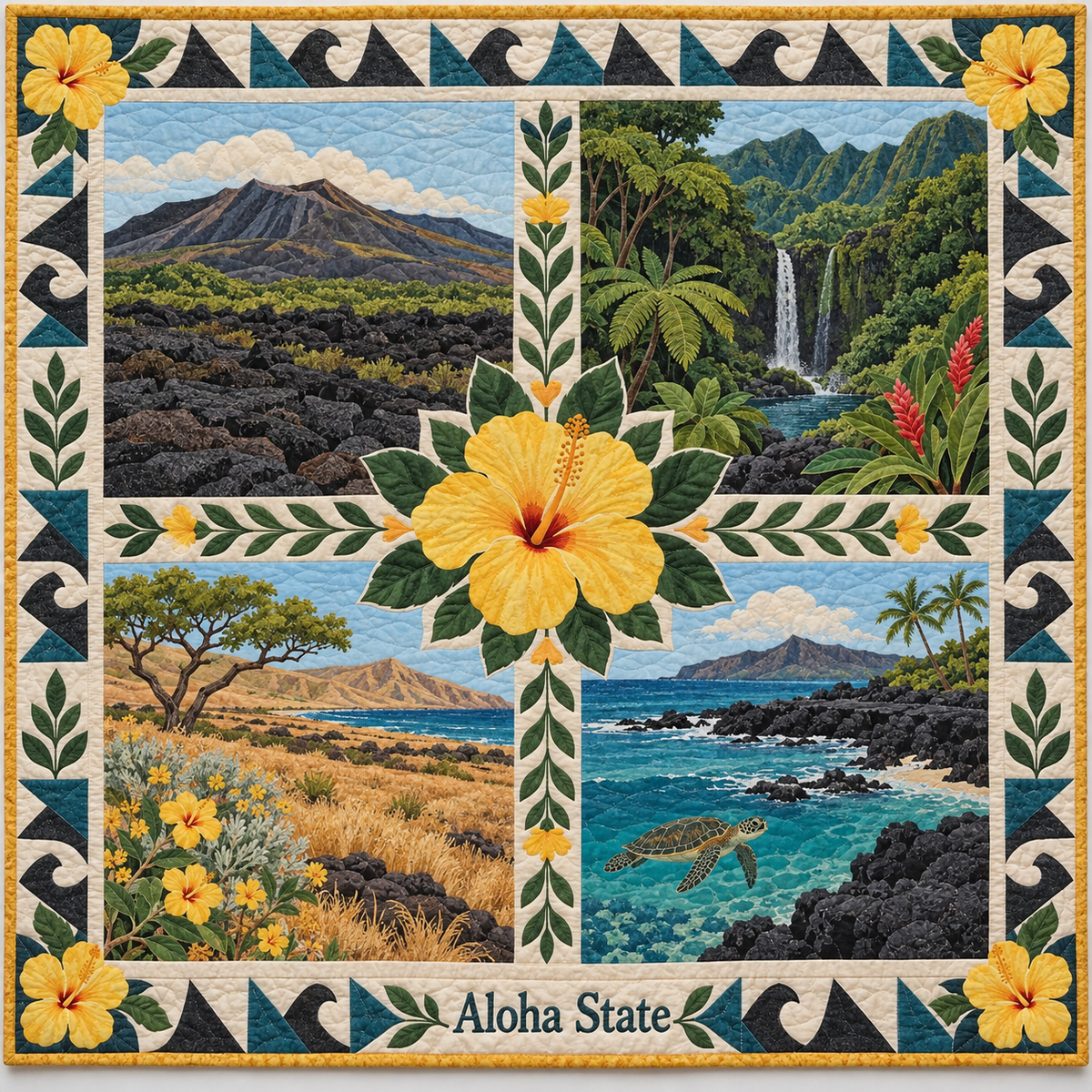Hawaii Aloha State Sampler quilt blanket