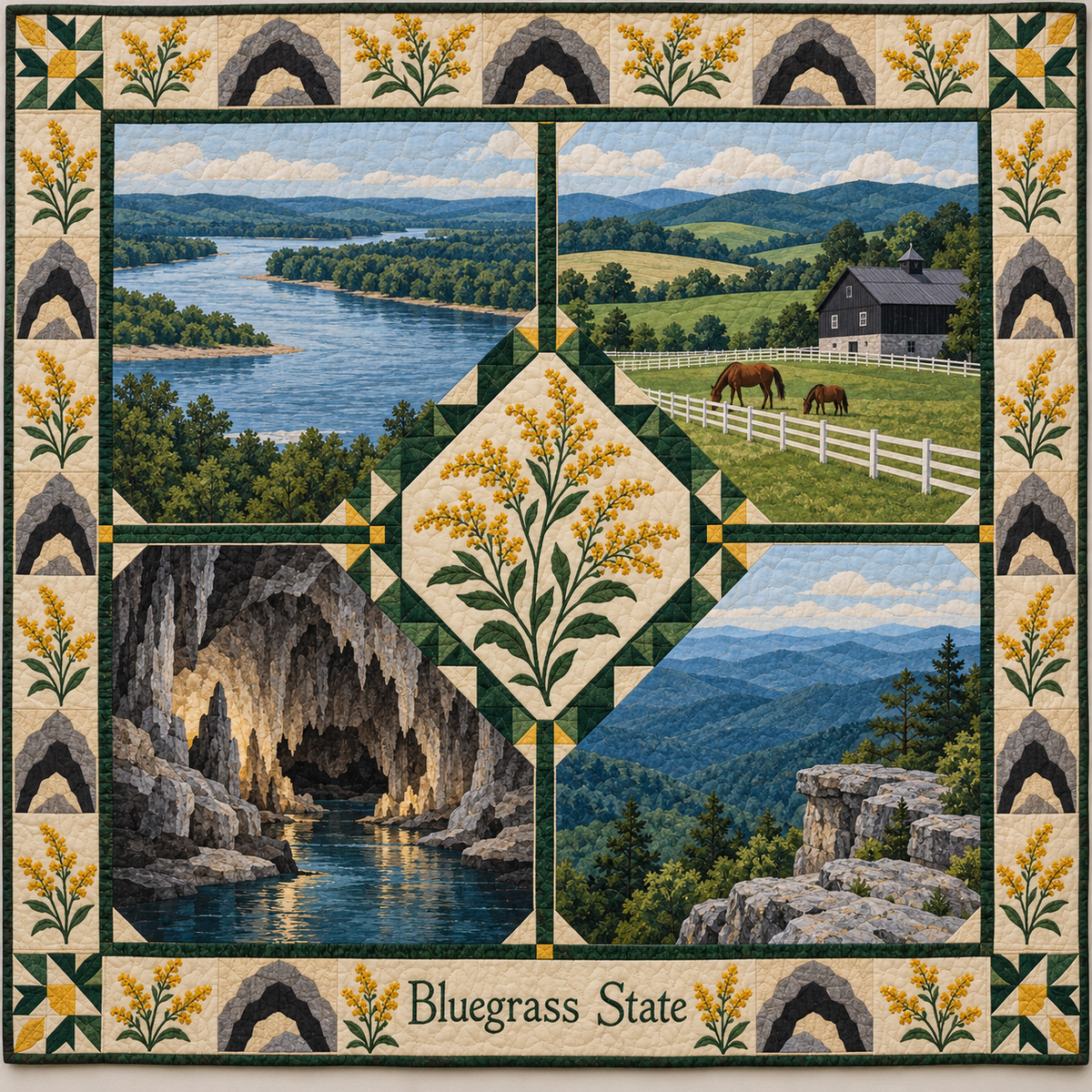 Kentucky Bluegrass State Sampler quilt blanket