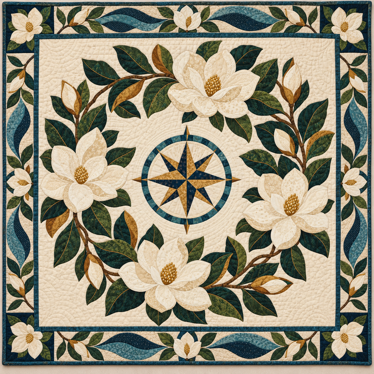 Louisiana Southern magnolia Garden quilt blanket