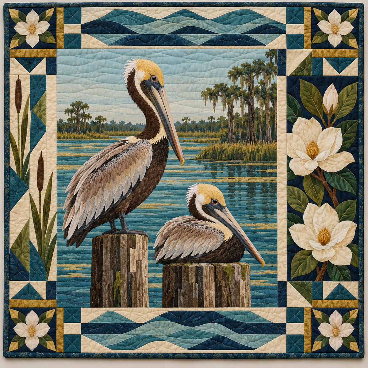 Louisiana Pelican Bayou Light quilt blanket