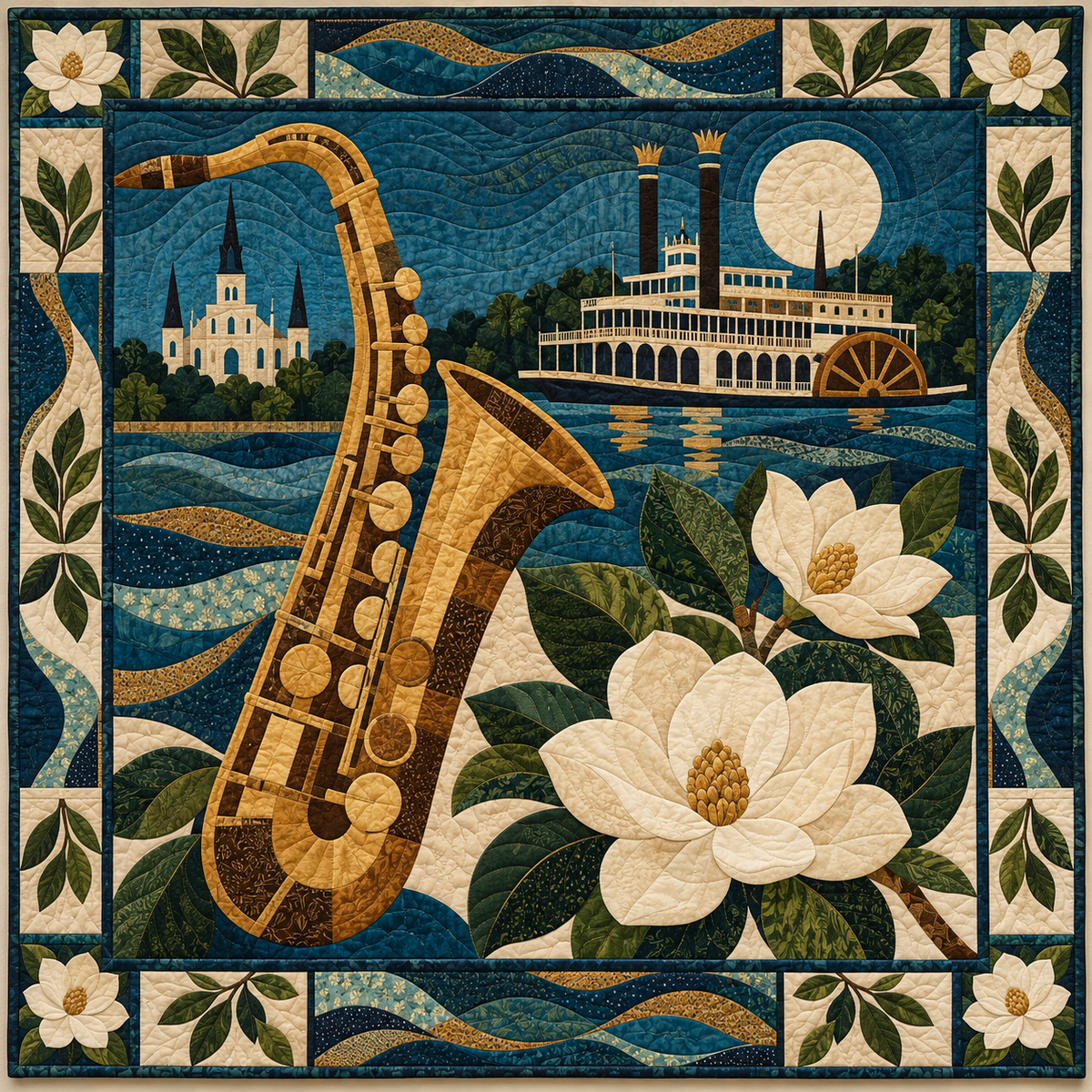 Louisiana Magnolia Jazz Rhythm quilt blanket
