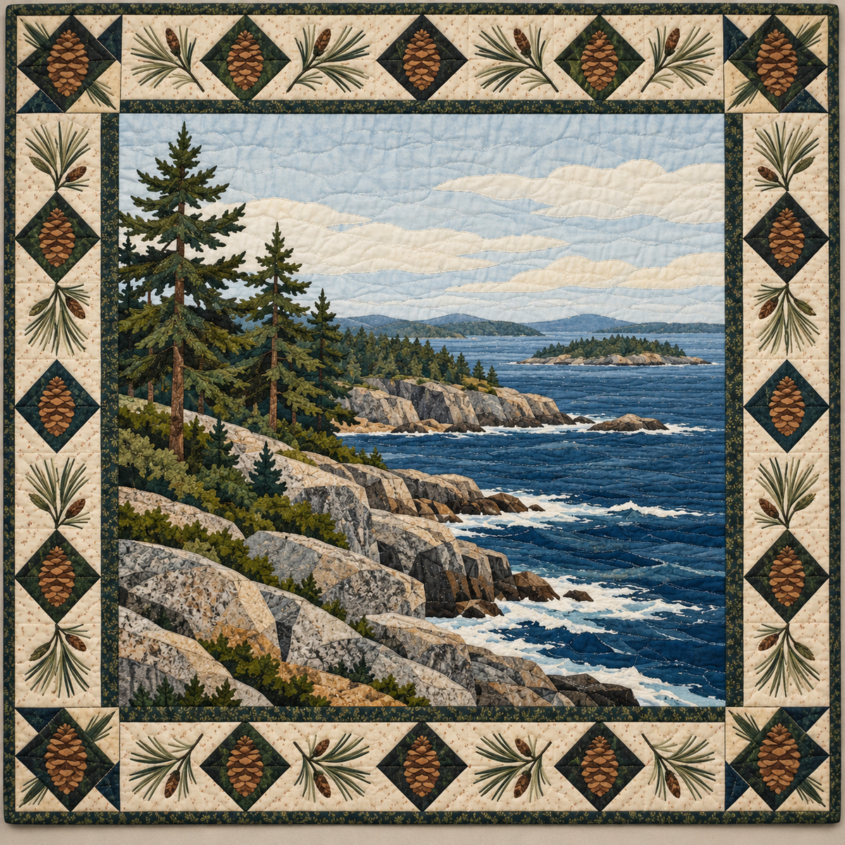Maine Pine and Granite Tide quilt blanket