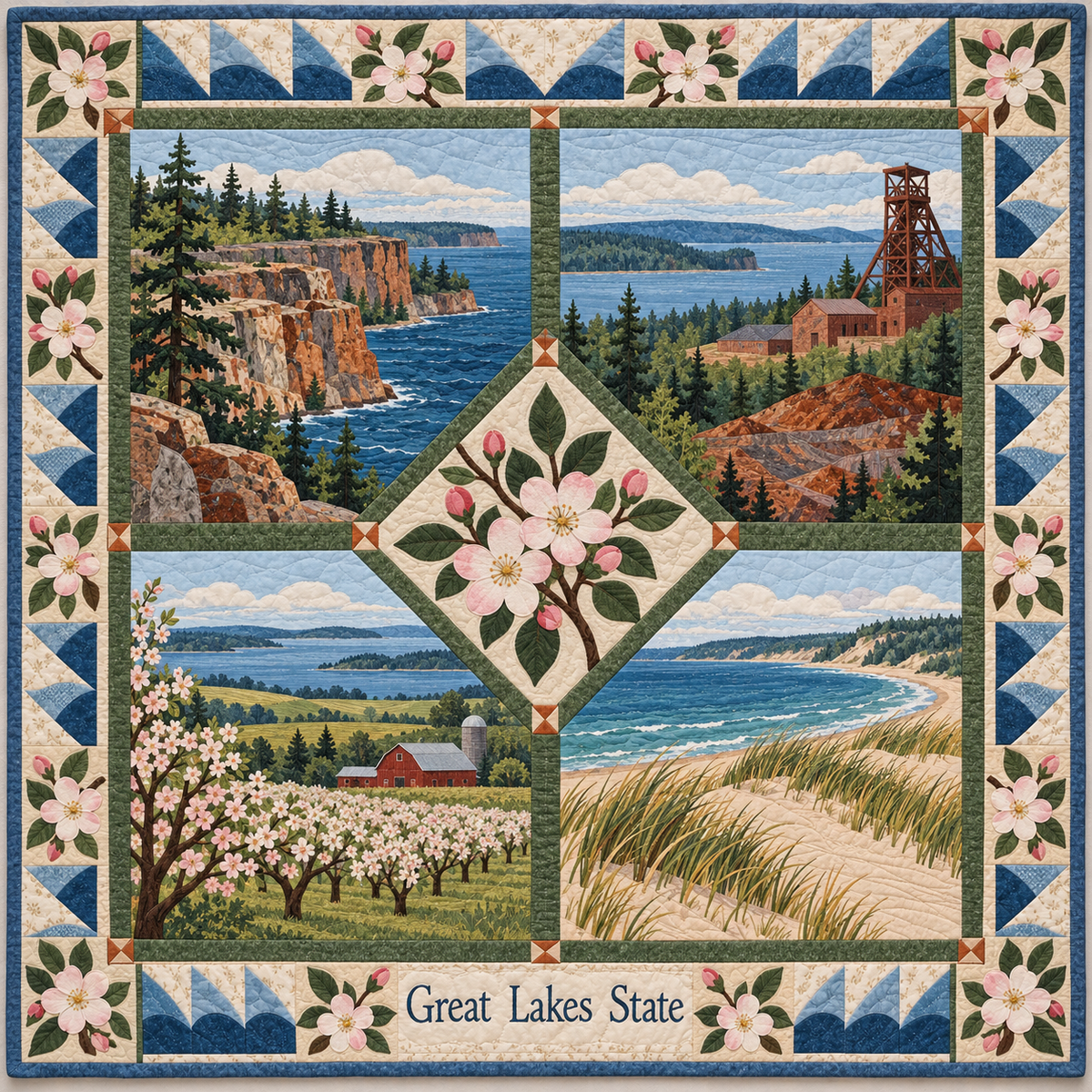 Michigan Great Lakes State Sampler quilt blanket