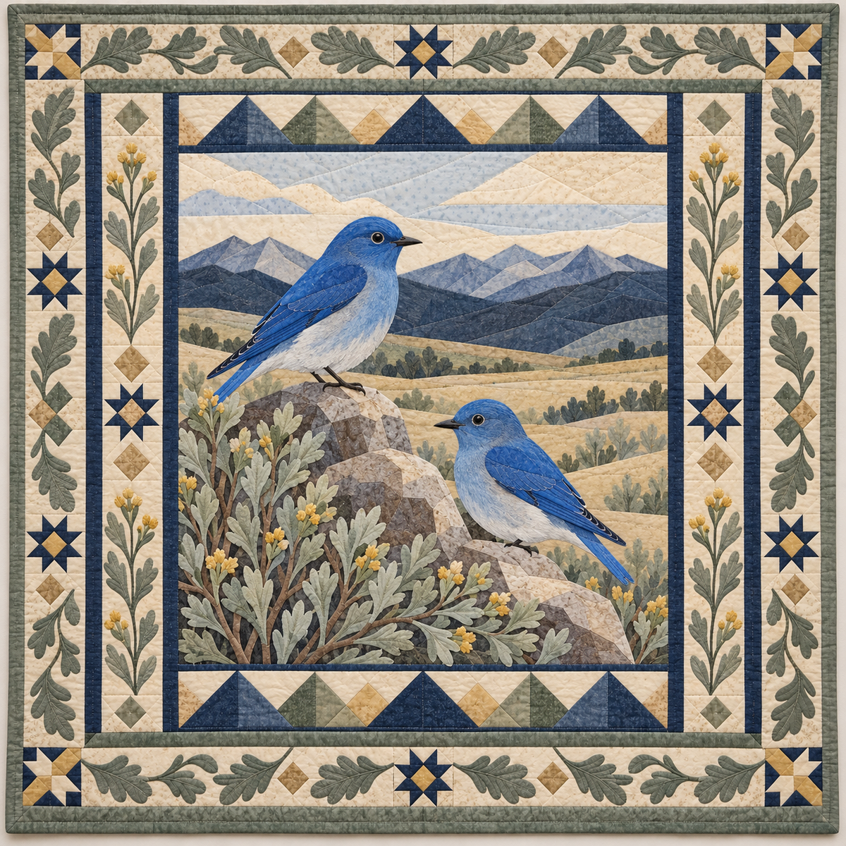 Nevada Bluebird in Sagebrush quilt blanket