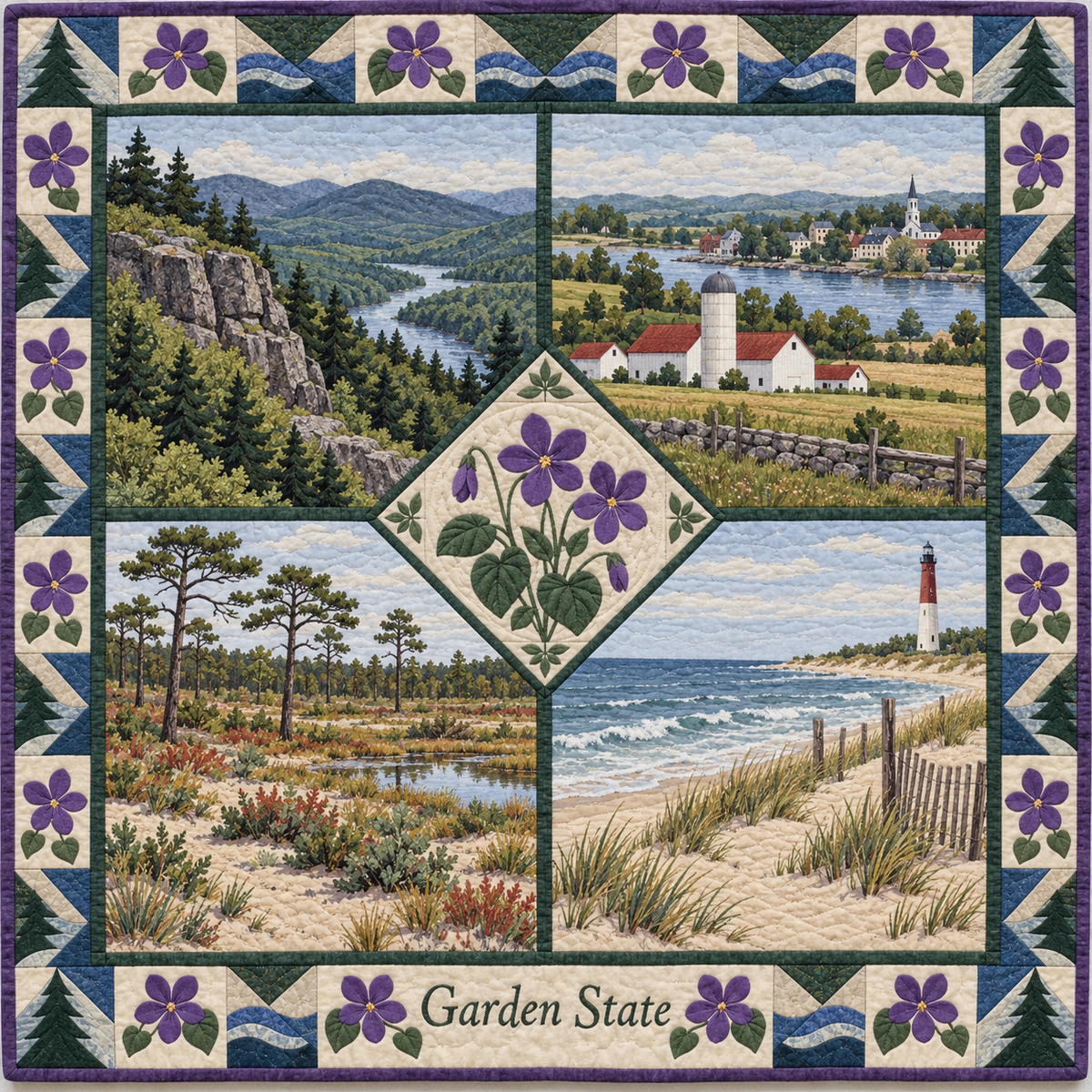 New Jersey Garden State Sampler quilt blanket