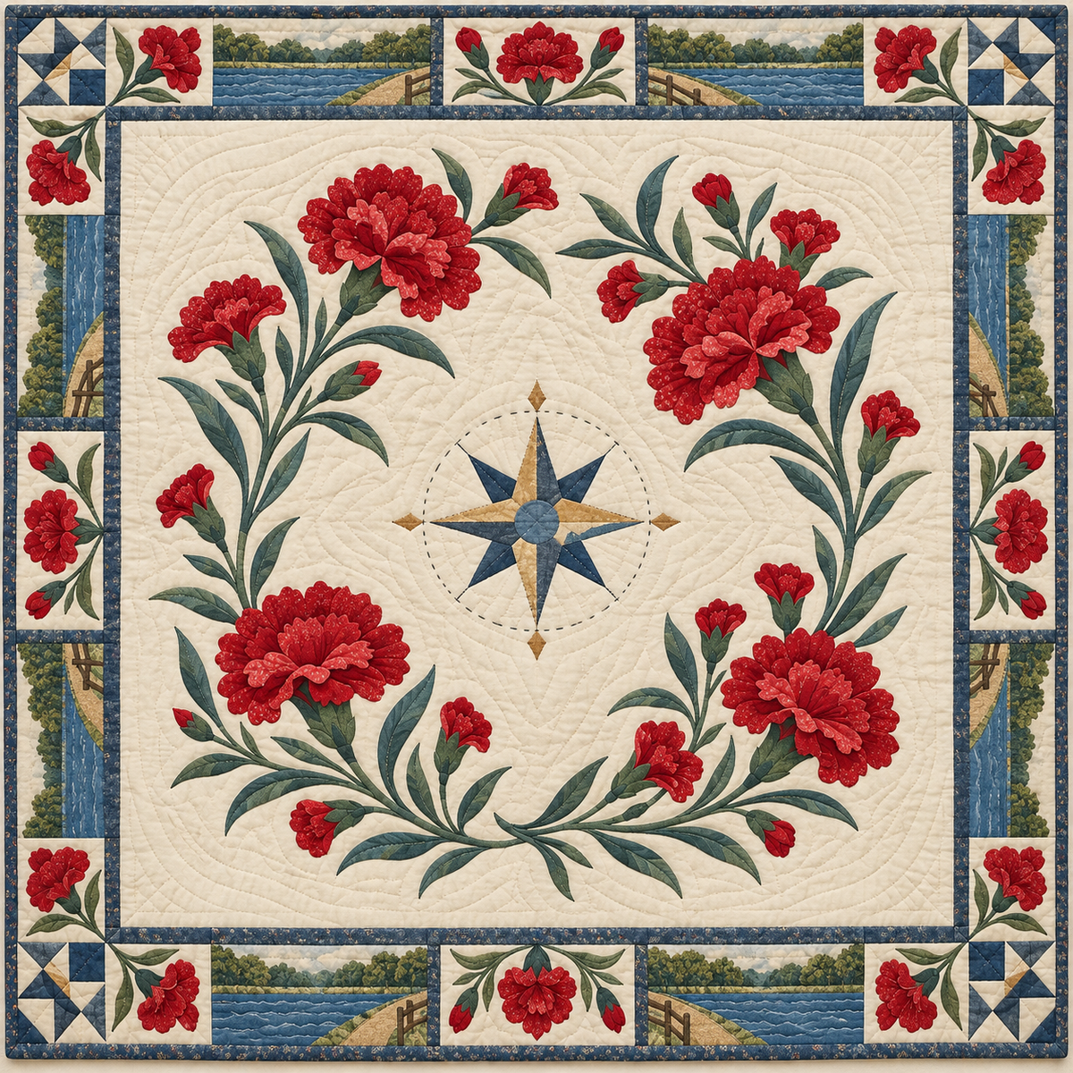 Ohio Scarlet carnation Garden quilt blanket