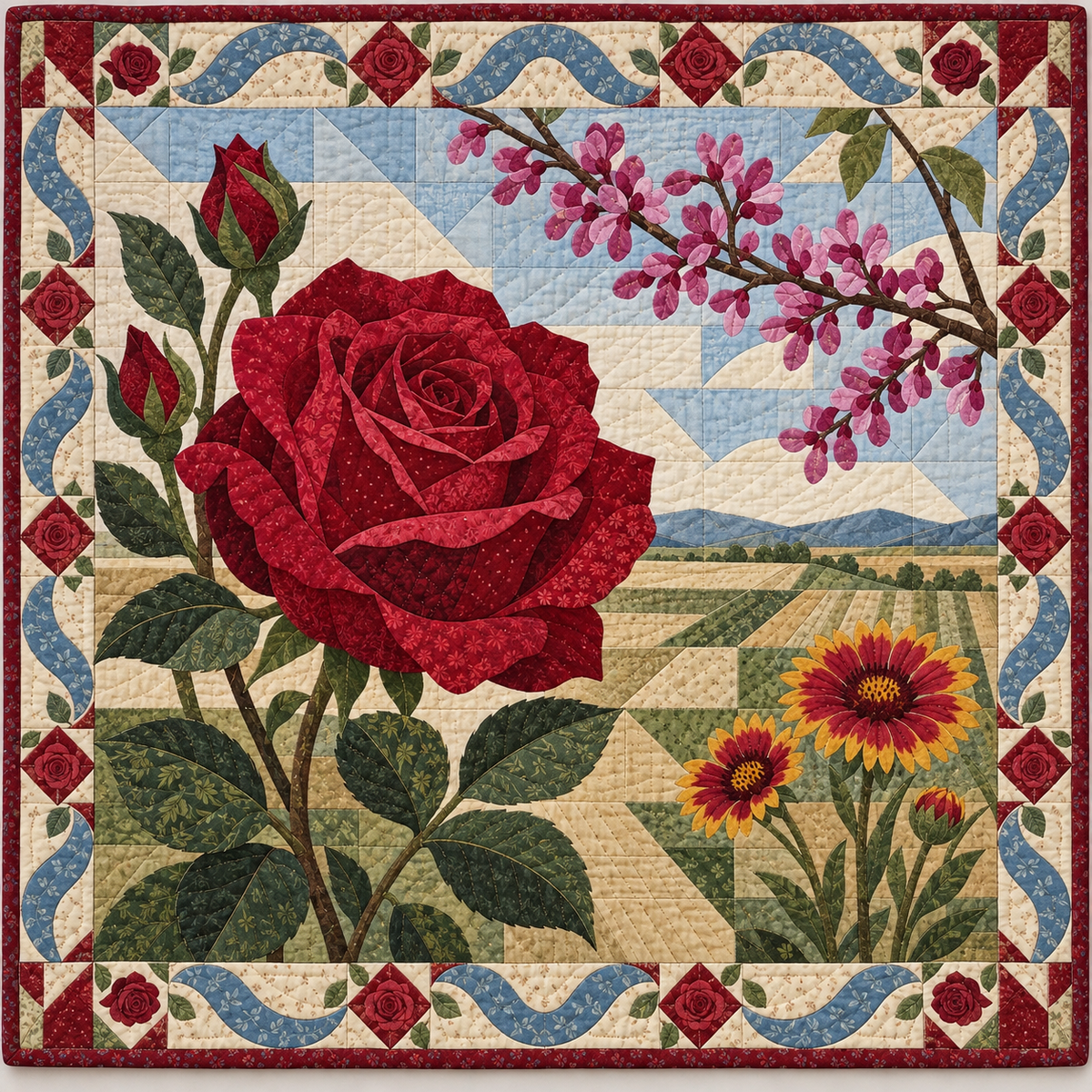 Oklahoma Redbud and Labor quilt blanket