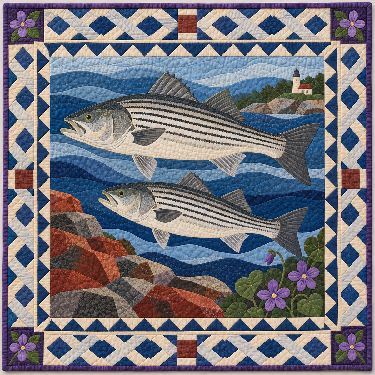 Rhode Island Striped Bass Tide quilt blanket
